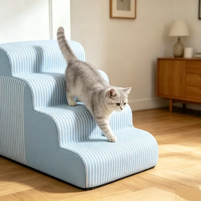 4 Step Dog Stairs for High Beds Sofas Non Slip Pet Ramp Washable Corduroy High Density Foam Support Small Dogs Cats Indoor