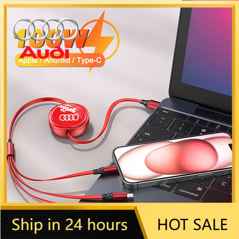 

2026 Hot For Audi 3 in 1 Fast-charging Charger IPhone Huawei Samsung Phone USB Charging Cable For Audi A4 B5 B6 B7 B8 A1 A3 A6 A