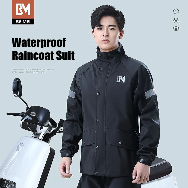 

Waterproof Raincoat Pants Suit Split Men Riding Motorcycle Raincoat Reflective Cycling Impermeable Rain Suit дождевик 비옷 우비