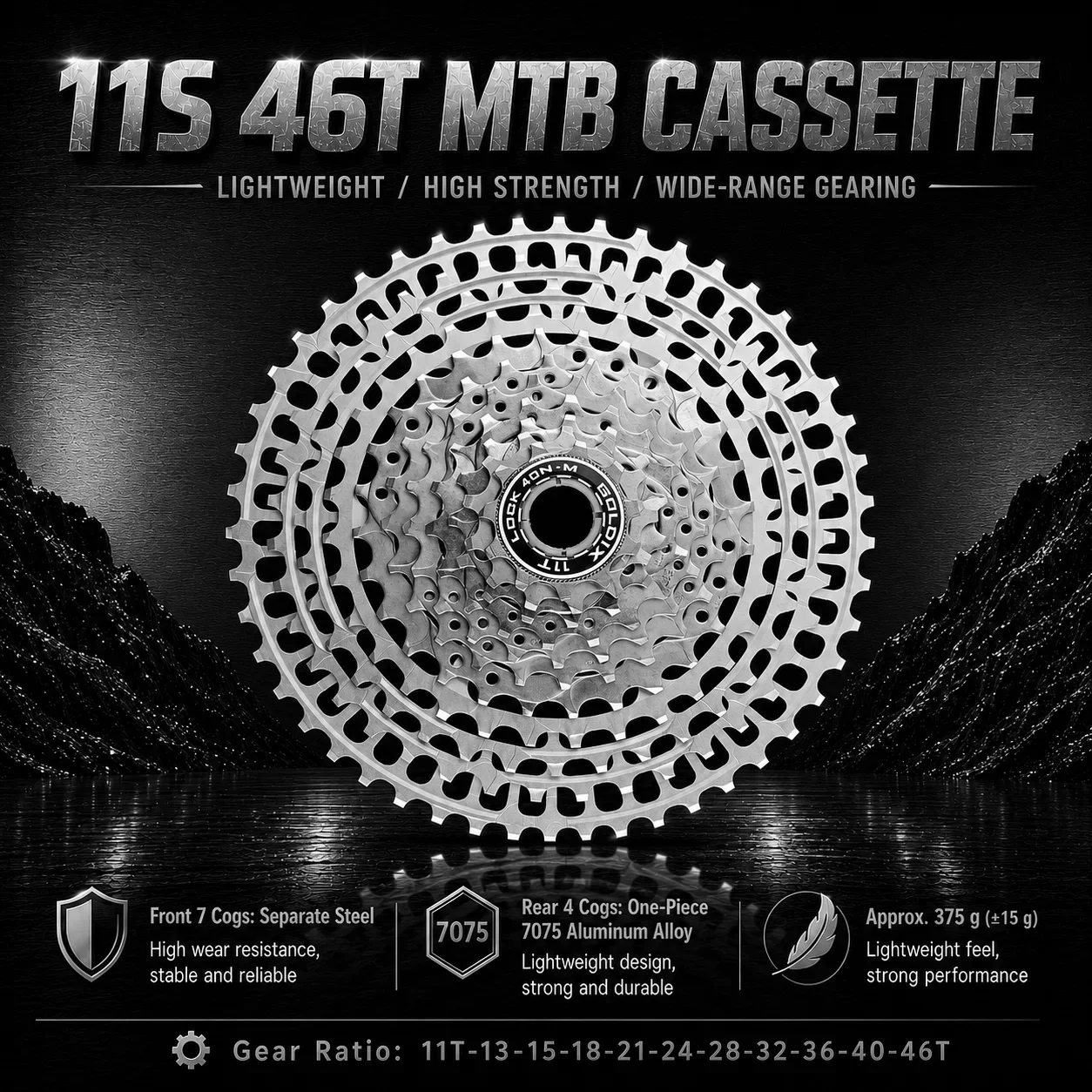 GOLDIX Ultraleichte Mountainbike-Kassette 10/11/12-fach HG-Struktur Fahrrad-Freilauf 46/50/52T Kompatibel mit SHIMANO-Schaltung – Detail 11
