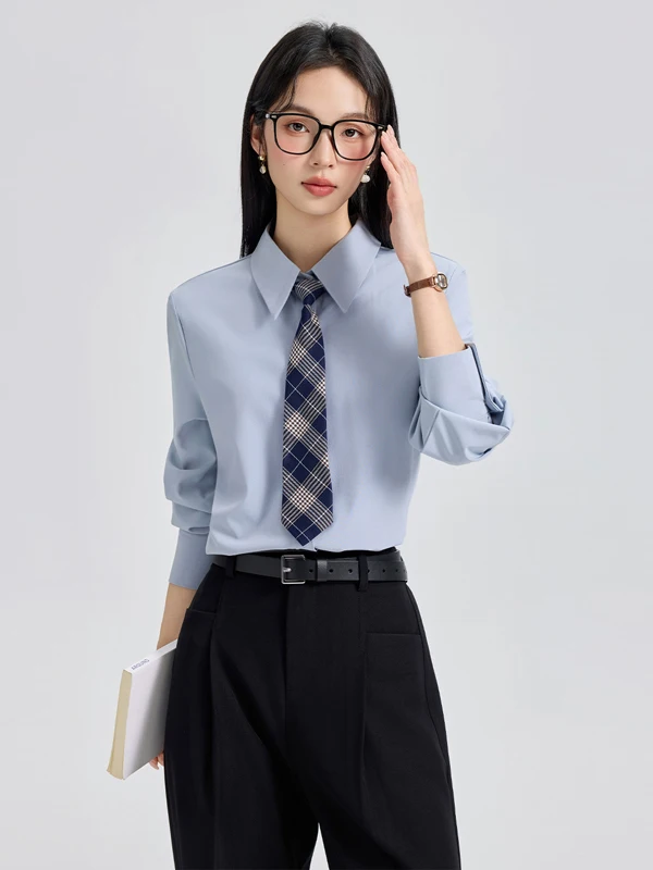 Slim Fit Long Sleeve Shirt Women's Business Casual Style Hidden Button Design Thinming Professional Workwear Elegant Top