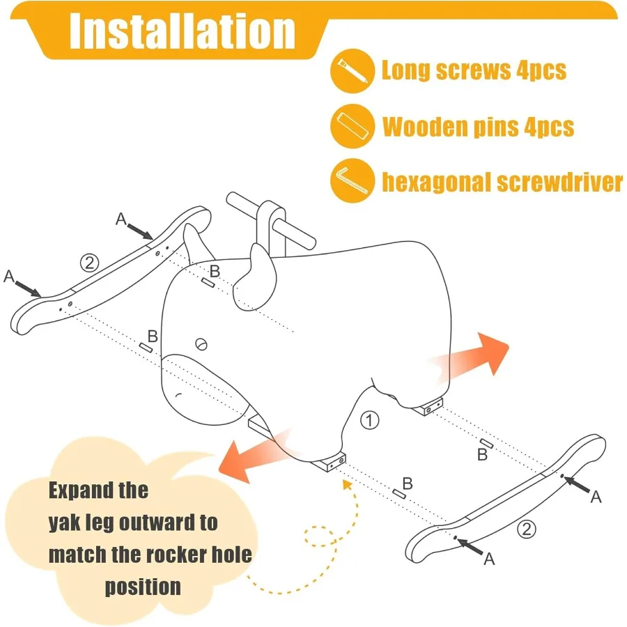 Baby Rocking Horse for 1 Year OldWooden Cow Yak Horse Rocking with Wicker Plush Wooden Ride On Toy for 2 Years Old GirlandBoy N