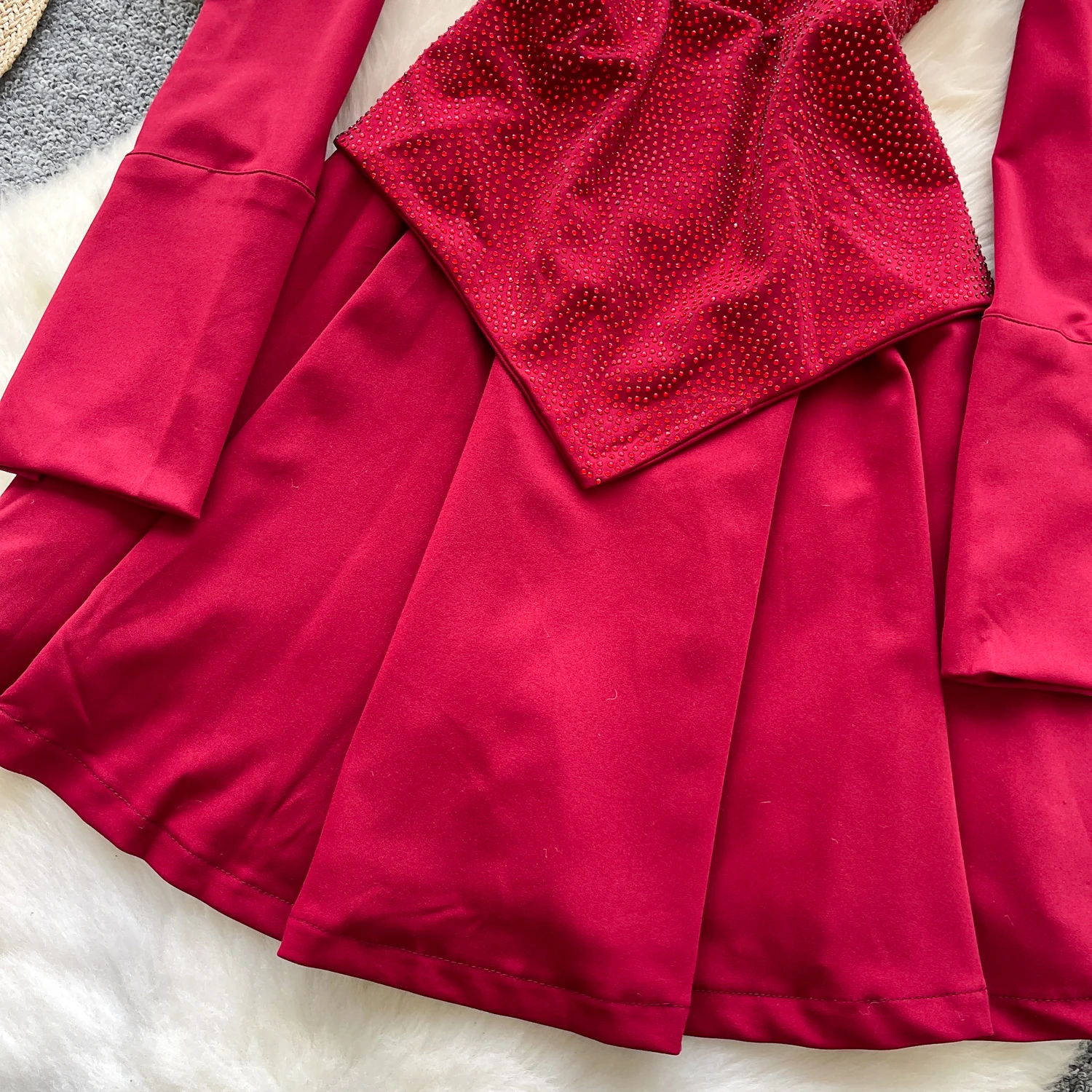 فستان أنيق أنيق بأكمام طويلة غير متماثل مقسم فساتين حفلات الموضة الكورية ملابس نسائية #6