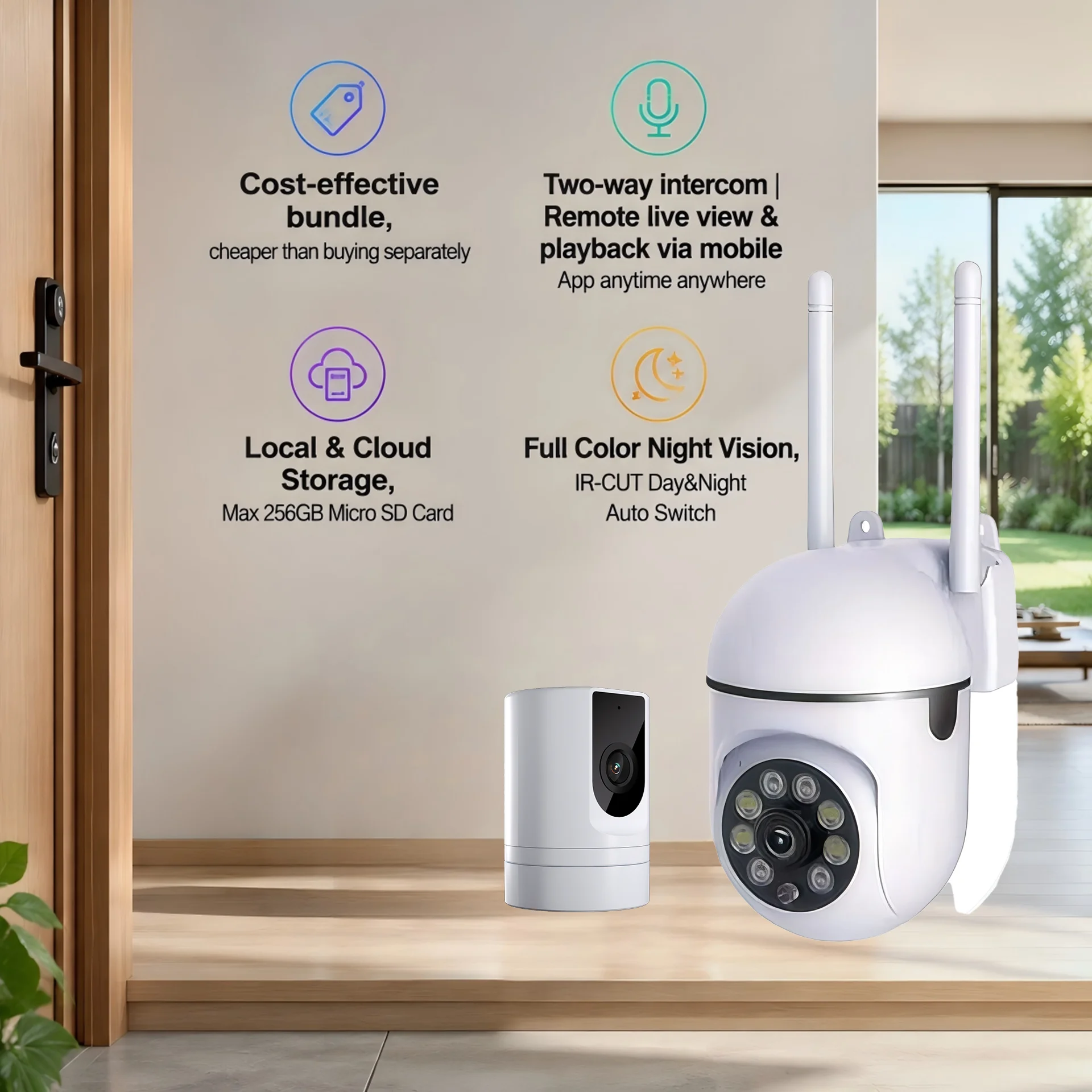 Color Night Vision Security Camera System PTZ 2.4G WiFi FHD Monitor, Auto Human,Home &  Tracking, IR Night Vision, Two-Way Audio