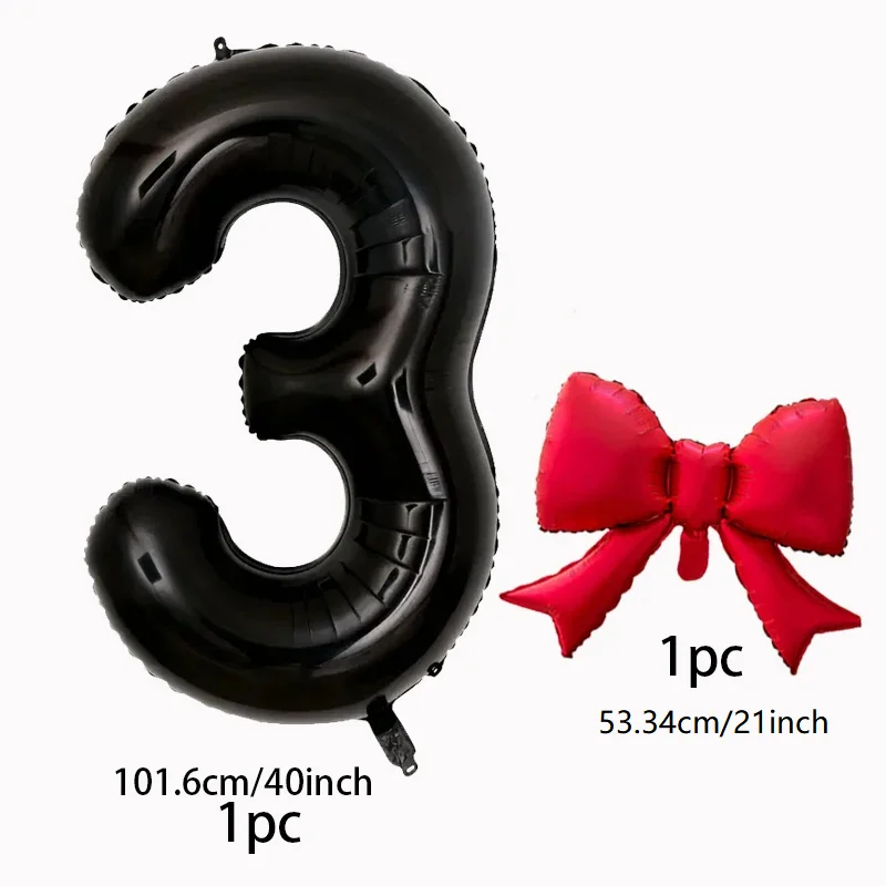 40-Zoll-schwarzes digitales Ballonset mit roten Schleifen-Aluminiumfolienballons für Geburtstagsfeiern und Jubiläumsdekoration