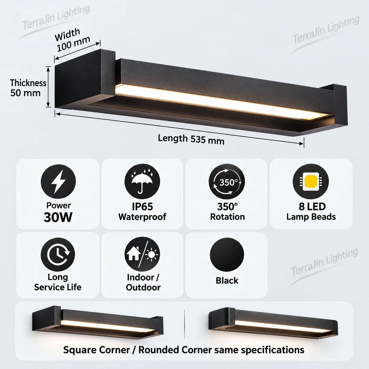 Outdoor Waterproof Long Strip Wall Lamp Adjustable Angle LED Garden Fence Terrace Villa Wire Simple Aluminum Wall Light Fixture