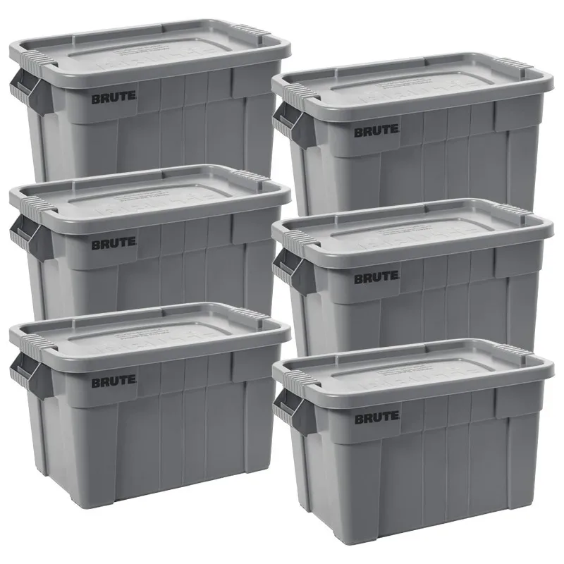 

Commercial Products BRUTE Tote Storage Bin with Lid, 20-Gallon, Gray, Rugged/Reusable Boxes for Moving/Camping/Garage