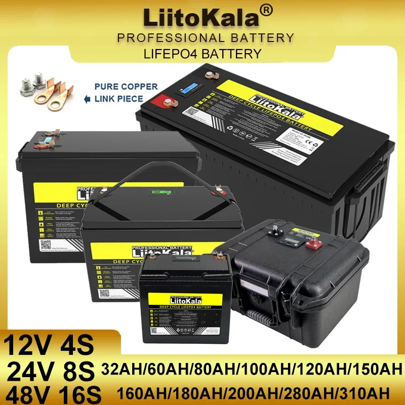 LiitoKala 12V/24V/36V/48V 310Ah 200Ah 180ah 100Ah 120Ah LiFePO4 batería para 4S 8S 10S 16S Solar Touring car carrito de golf sin impuestos