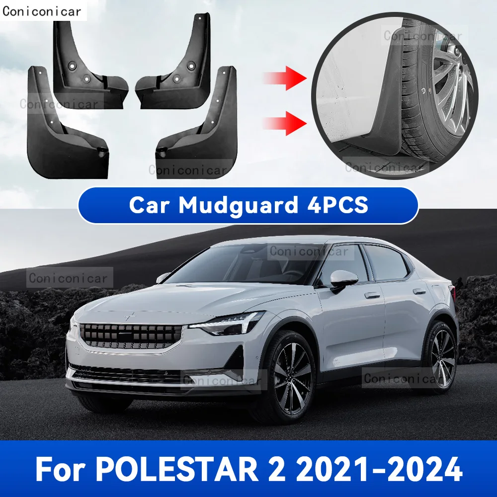 

For POLESTAR 2 2022-2024 2023 4PCS Mud Flaps Splash Guard Mudguards MudFlaps Front Rear Fender Auto Styline Car Accessories