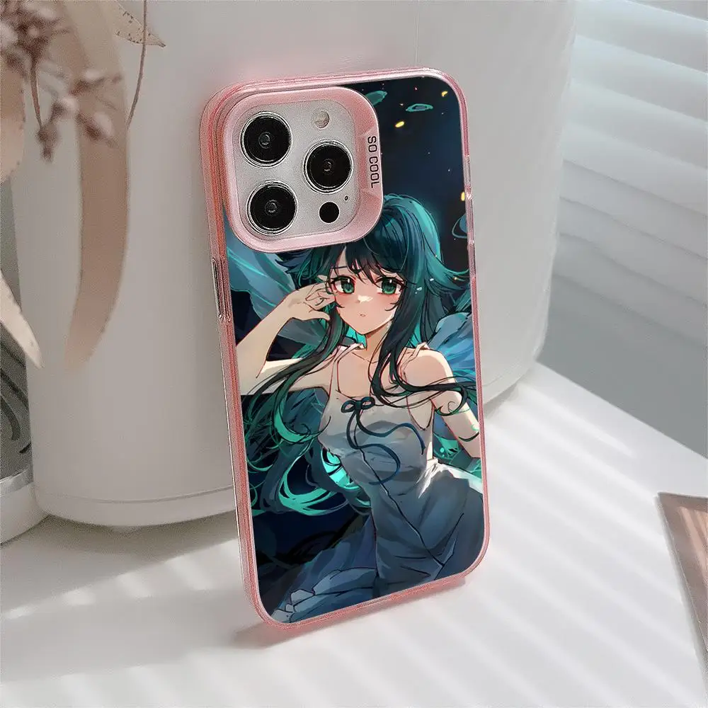 Saya no Uta حافظة هاتف محمول لهاتف آيفون 17 16 15 14 13 12 11 X XR XS 8 7 Air Pro Max Plus غطاء غطاء ملون وردي شفاف