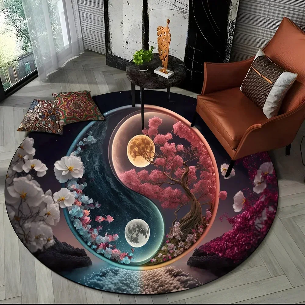 Round Rug – Crystal Velvet 3D Tai Chi Design, Non-Slip Floor Mat for Living Room & Bedroom
