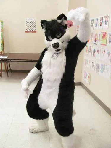 

Christmas Black White Husky Dog Fox Mascot Costume Long Fur Furry Costume Wolf Cosplay Fursuit