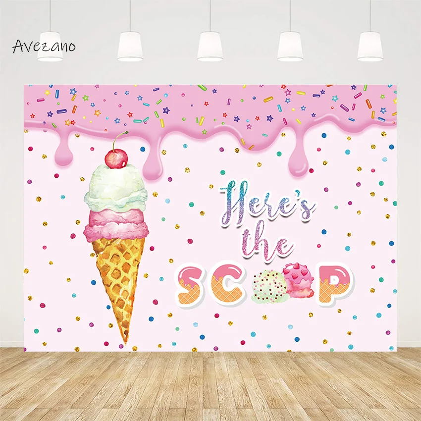 

Avezano Photography Background Sweet Ice Cream Scoop Pink Donut Baby Shower Girl Birthday Party Backdrop Photo Studio Decor