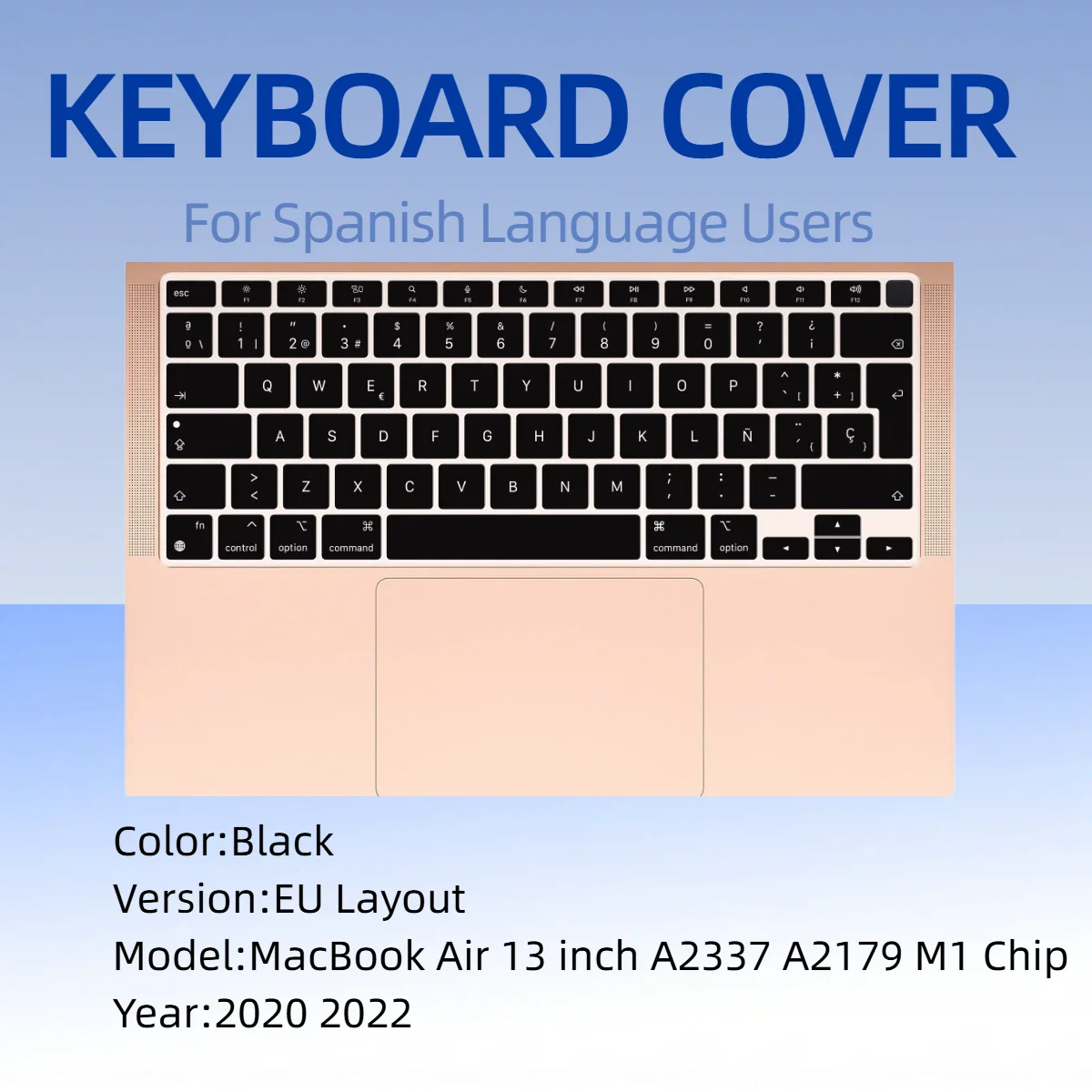 EU Spanish Layout Keyboard Cover For MacBook Air 13 Inch A2337 A2179 M1 2020-2022 Washable Thin Full Protection Multiple Colors