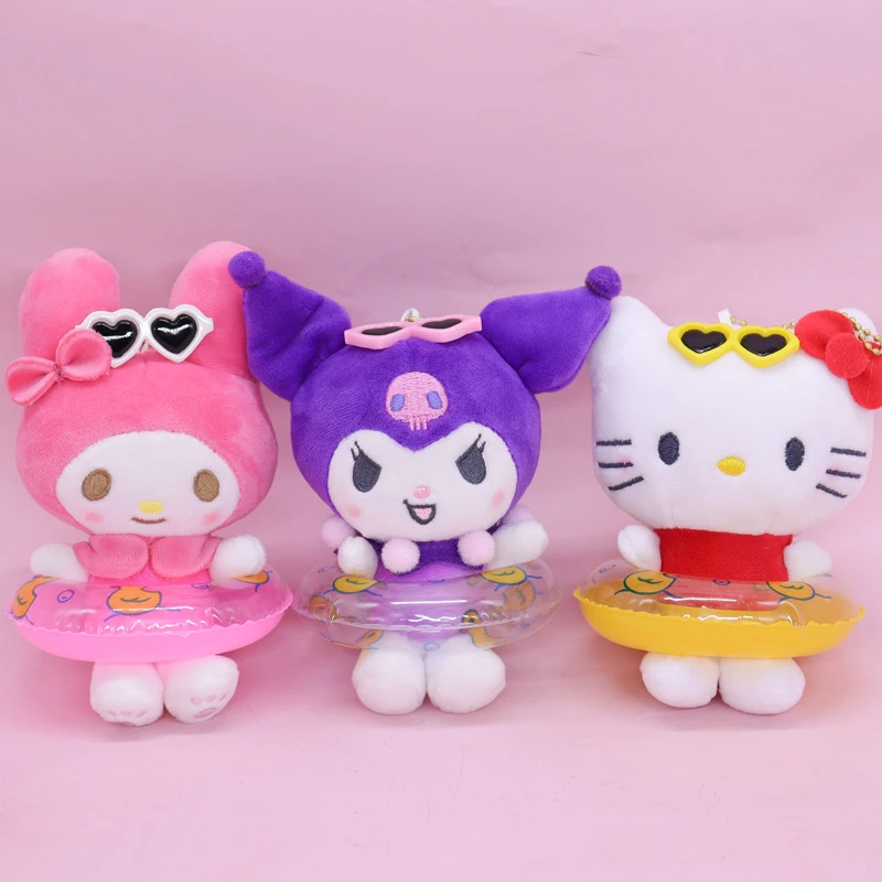 Śliczny Sanrio Kuromi wisiorek Hello Kitty z kółkiem do pływania pluszowe rzeczy zabawki brelok Kawaii akcesoria plecak wiszący ozdoba