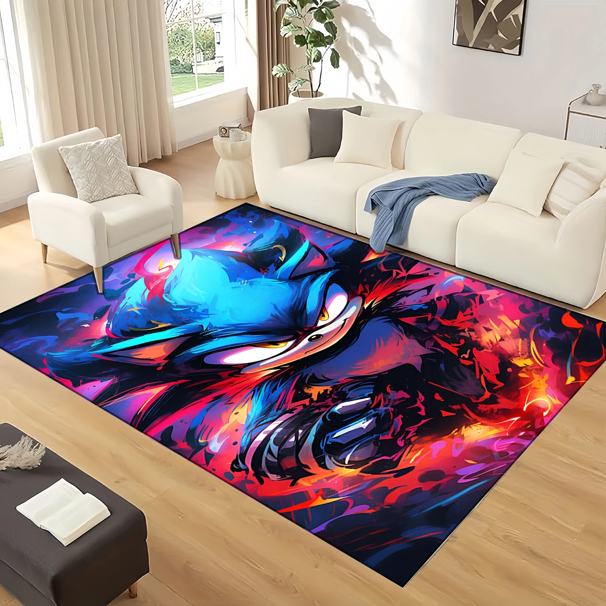 3D Retro Cartoon Speed Game S-Sonic Large Carpet – Non-Slip Soft Floor Mat for Game Room, Bedroom, Playroom & Gamer Gift