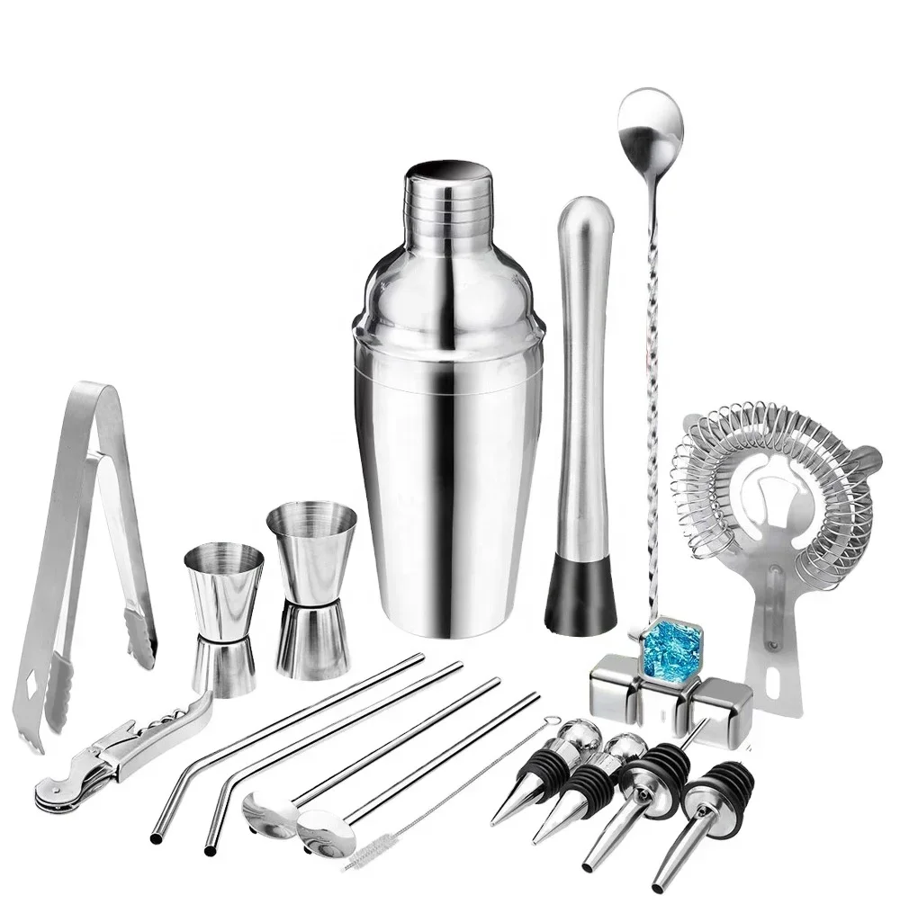 22 in 1 Professional Barware Tools Gift Stainless Steel Bartender Kit Bar Accessories Jigger 25 Ounce Cocktail Shaker