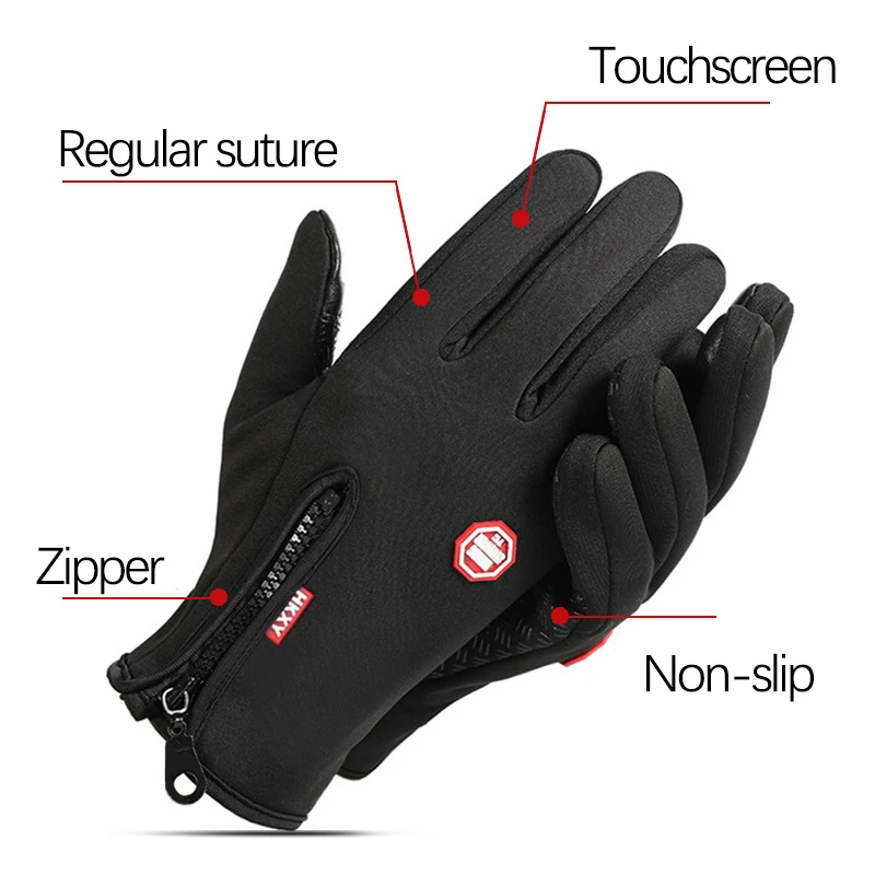 Winter Motorcycle Gloves for Men Women Cycling Thermal Fleece Camping Touch Screen Windproof Warm Non-Slip Waterproof Gloves