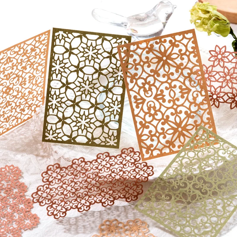 10pcs Lace Lovesong Series Material Paper Vintage Flower Window Openwork Background Paper Decorative Diary Junk Journal Planner