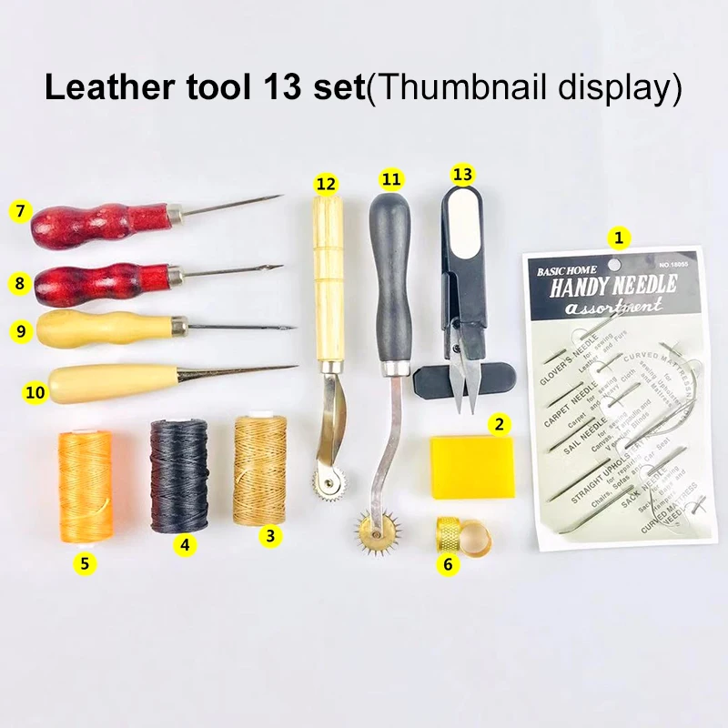 Professional Leather Craft Tool Kit Waxed Thread Home Hand Sewing Stitching Awls Punch Carving Work Saddle Polisher Accessories