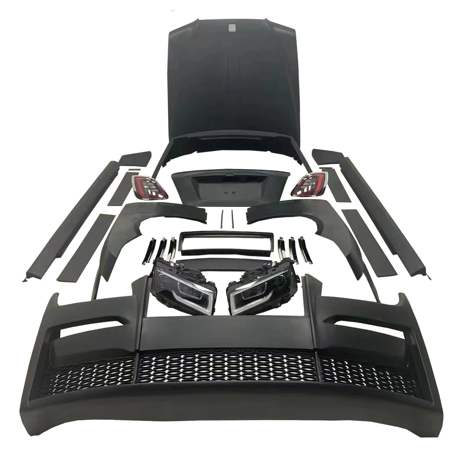 الترقية إلى الإصدار الجديد لمصدات السيارة الأمامية مع غطاء محرك السيارة والتنانير الجانبية طقم الجسم مع أضواء لـ Rolls Royce Ghost 09-2020