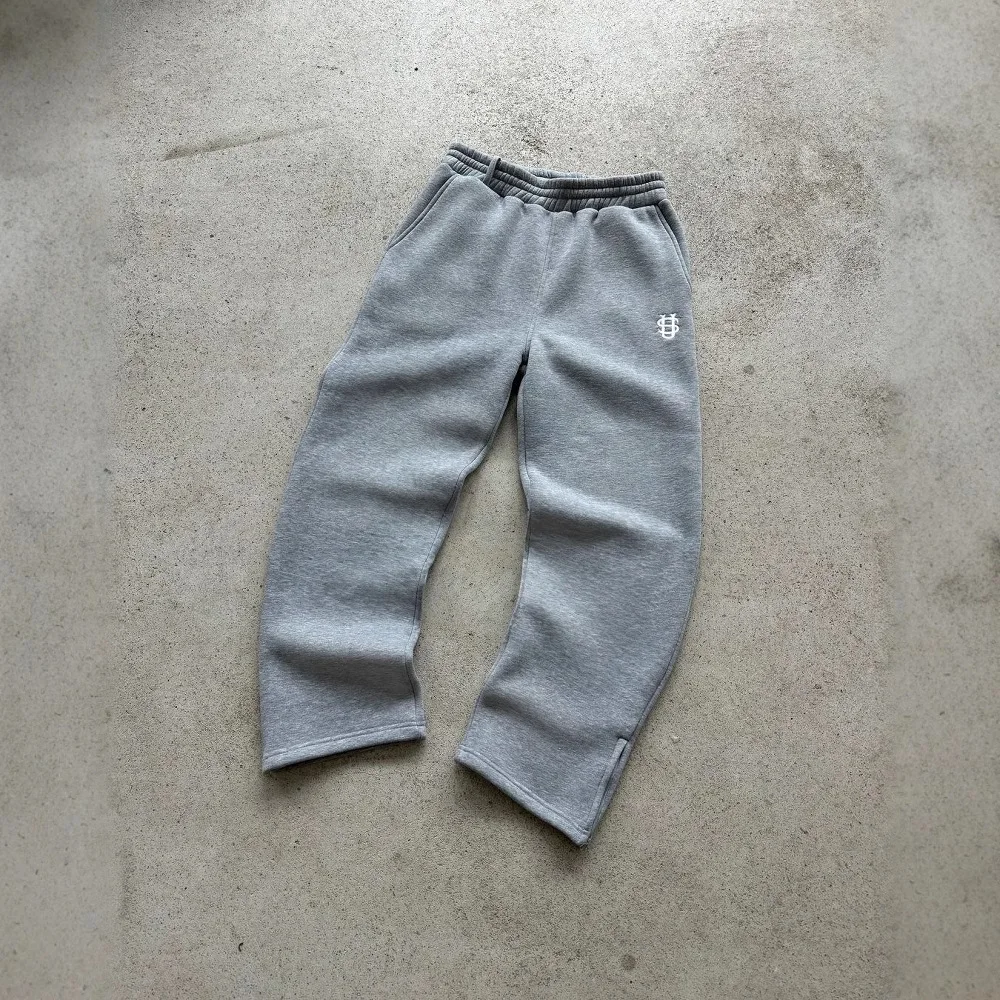 Y2k Street Trendy Hosen für Damen, Hip-Hop-Stickerei, Unisex Freizeithosen, elastischer Bund, Reißverschluss, locker geschnittene, einfarbige Sport-Sweatpants – Detail 13