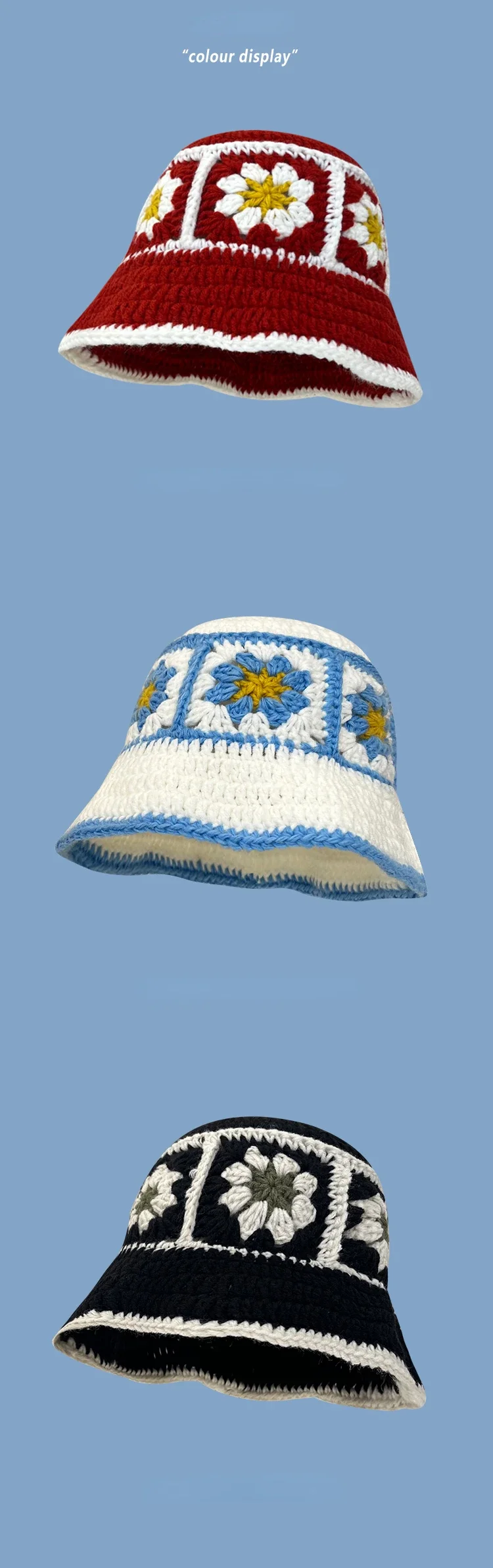2026 NEU Japanische handgefertigte Blumen- und Karomuster-Häkel-Eimerhüte für Damen, Sommer-Fischermütze mit Farbkombination, gestrickte Strandmütze für Mädchen, Y2k – Detail 18