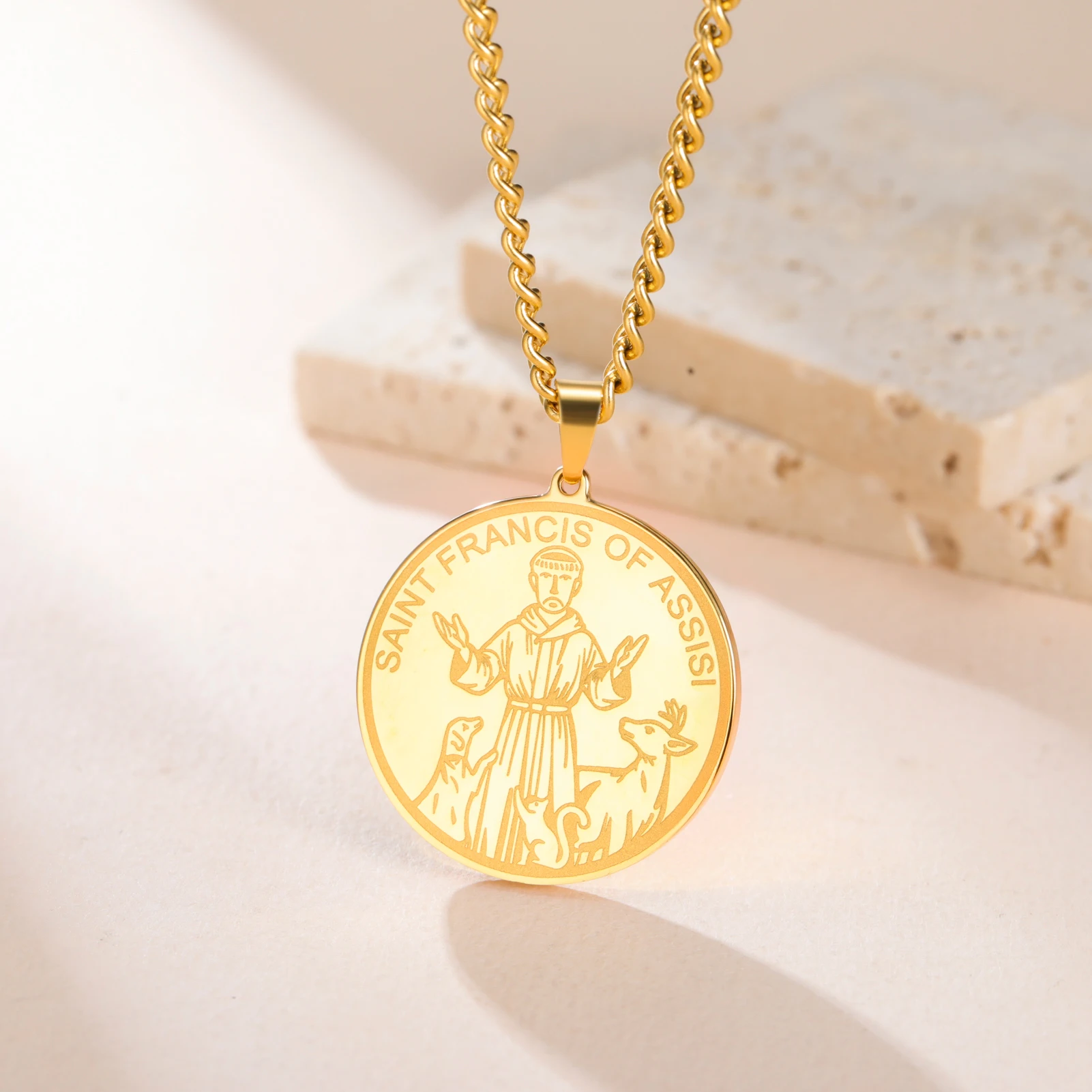 LIKGREAT سانت فرانسيس ميدالية قلادة للرجال النساء الكلب نعمة حماية الكاثوليكية القديس الدينية مجوهرات من صلب لا يصدأ هدايا #6