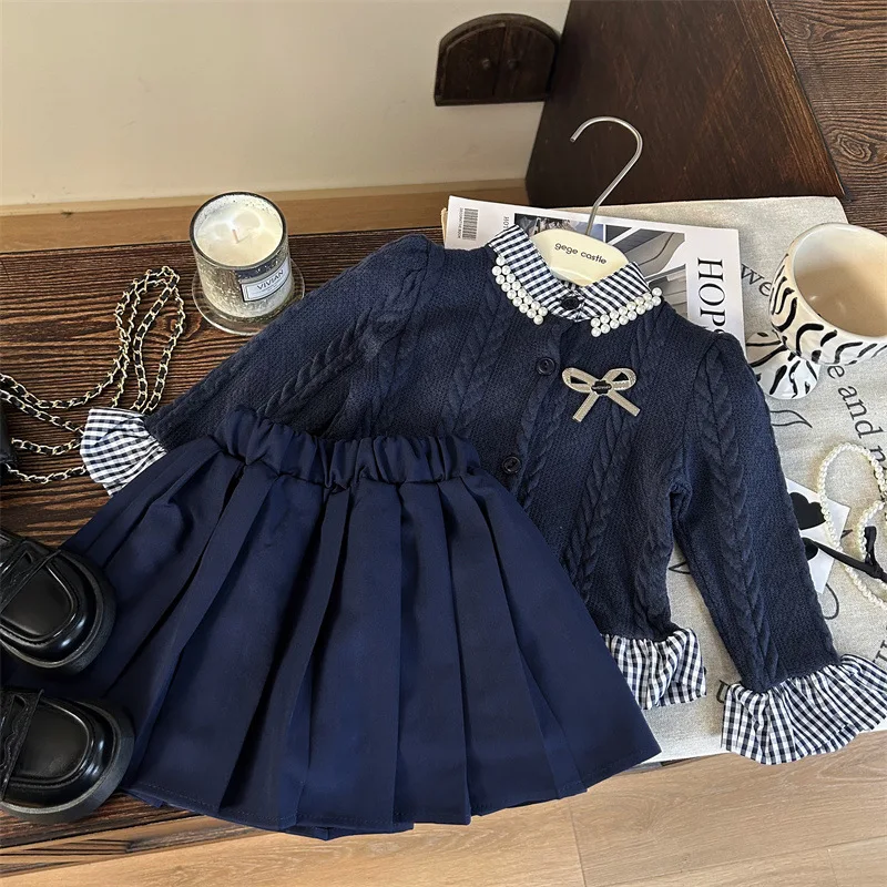 

Cardigan Pleated Skirt Korean 2024 New Autumn Girl College Knitting Western Style Tide Comfortable Cute Sweet