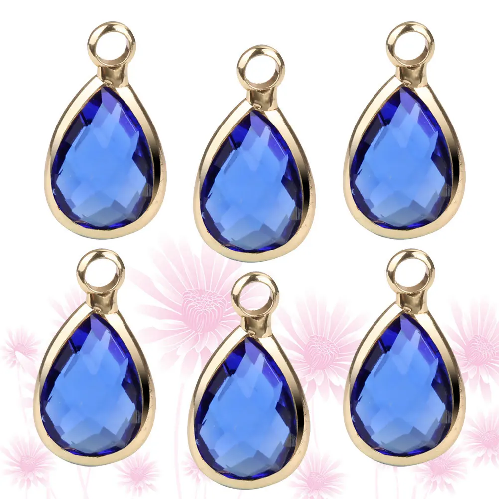 

6Pcs Water Drop Shape Glass Pendant Diamond Copper Brim Design for DIY Necklace Bracelet Earrings Keychain Accessories Charm