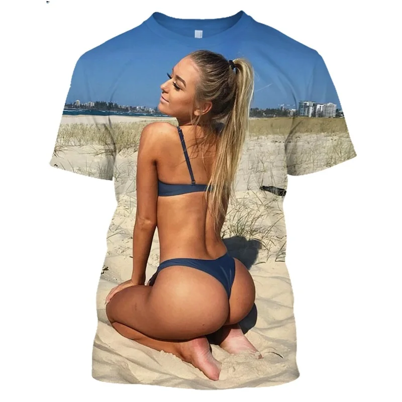 Hot Bikini Girl T Shirt for Men Summer Beach Tops 3d Print Sexy Ass Graphic T-shirt Fashion Hip-Hop Pop Streetwear Women Clothes