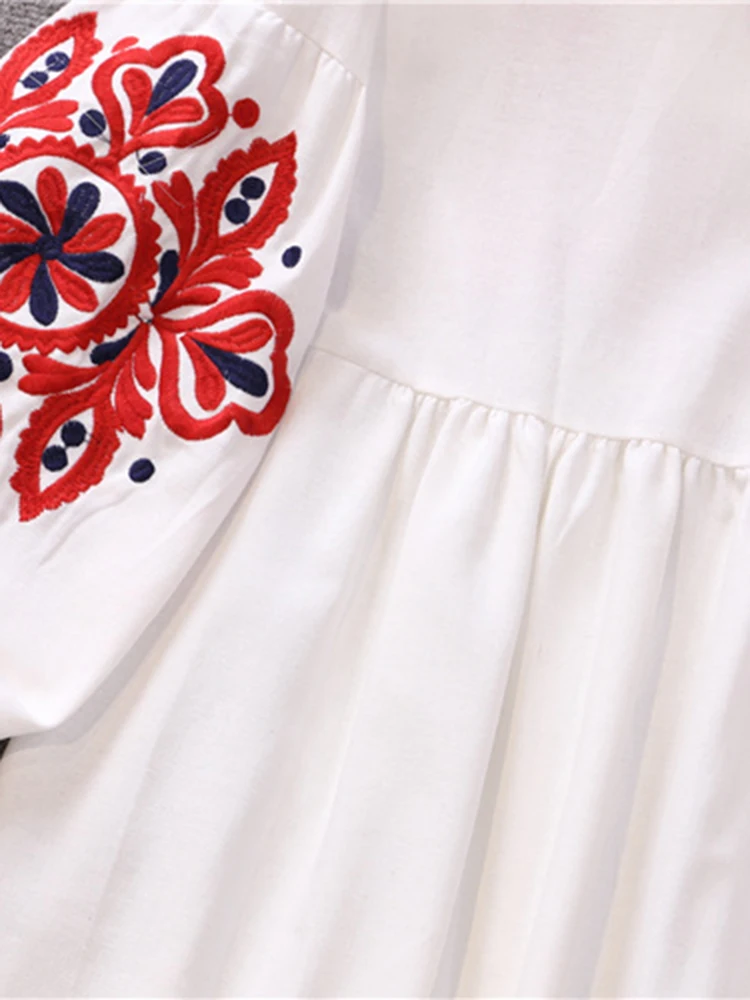 New Spring Autumn Women's Retro Ethnic Embroidered Dress Lantern Sleeves  Bohemian Holiday Dress Women Tops GD678 - AliExpress 200000345