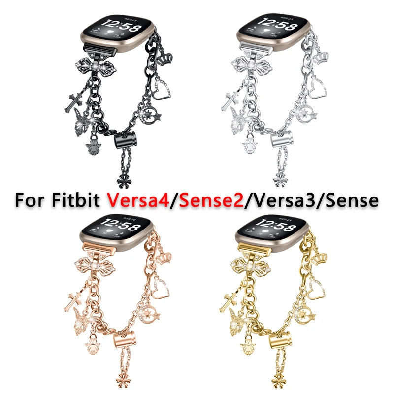 For fitbit sense sense 2 band Stainless Steel Diamond Watchband Bracelets Wrist strap for fitbit versa 4 versa 3 Smart Watch