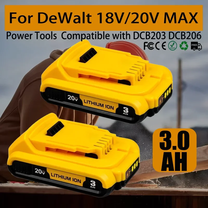 

Replacement 20V 3Ah Lithium-Ion Batteries for DeWalt 18V/20V MAX Power Tools Compatible with DCB203 DCB206 DCB205 DCB204 DCB200