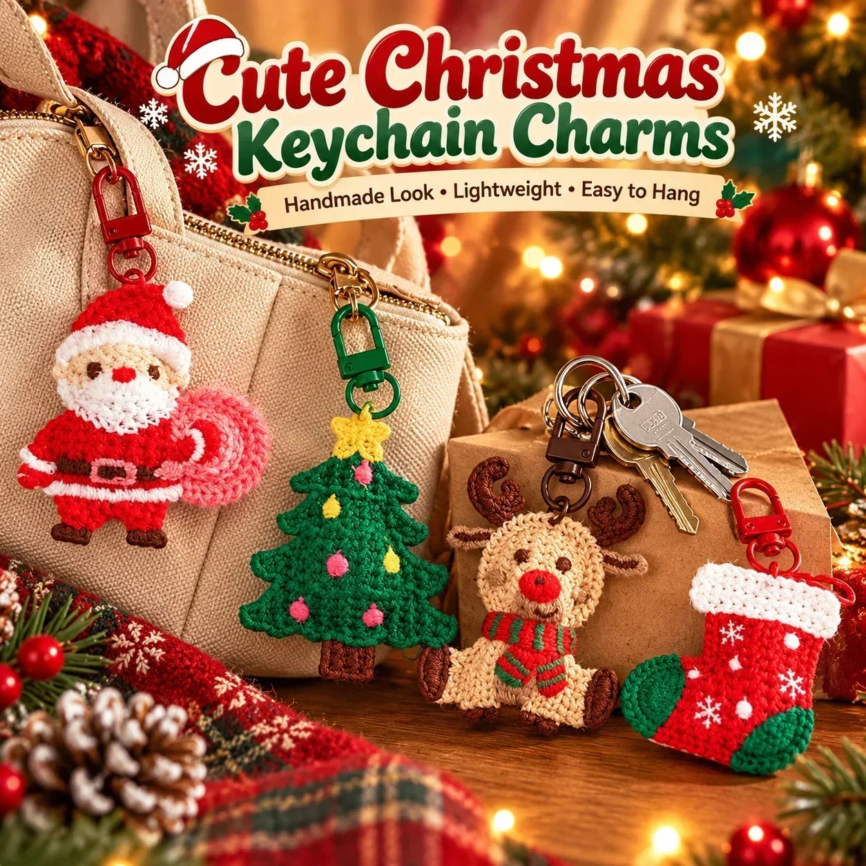Christmas Santa Claus Woven Keychain, Original Pendant Charm, Cute Bag Decoration for Girls
