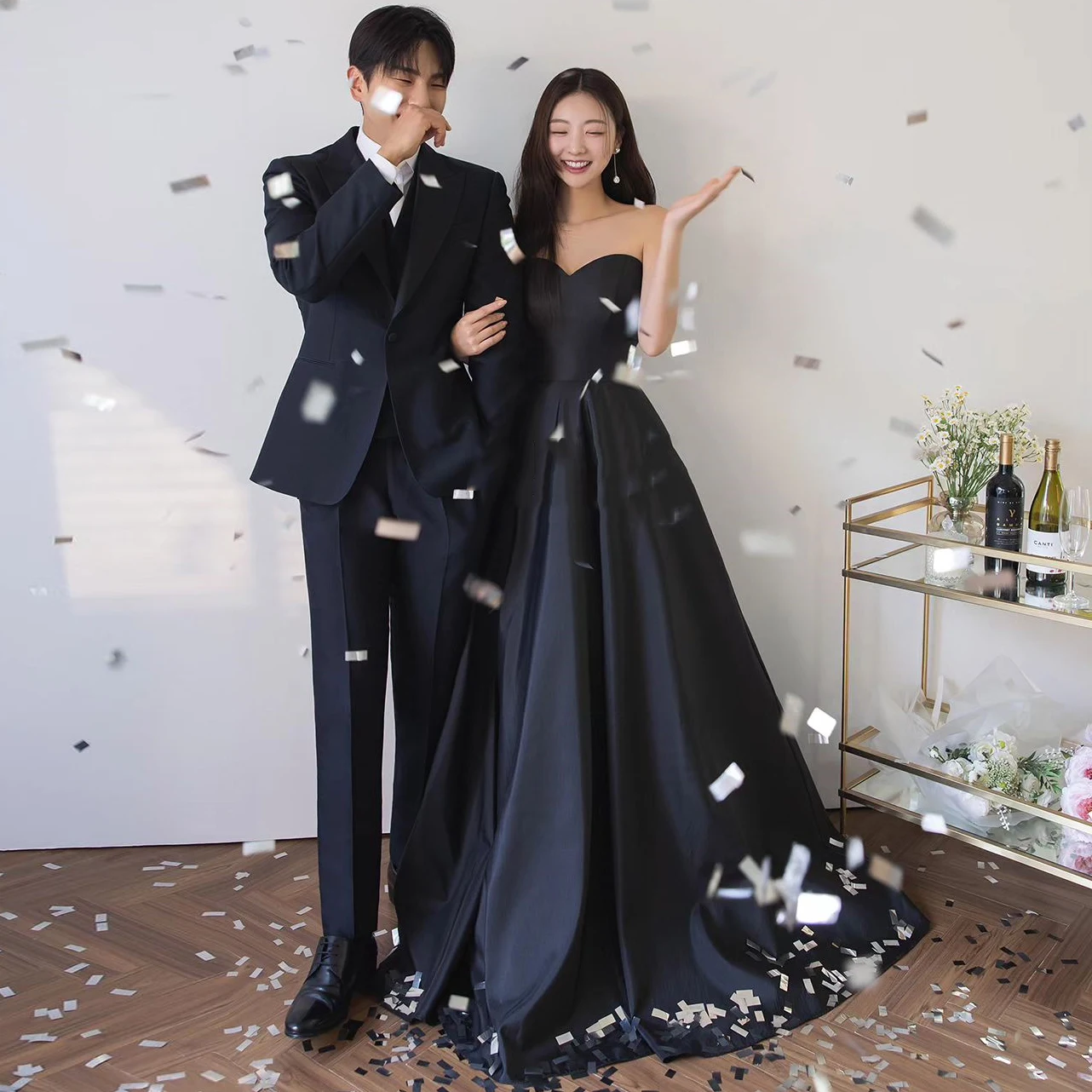 

Bafftafe Black A Line Satin Women Prom Dresses 2024 Sweetheart Korea Lady Formal Occasion Dress Special Party Evening Gowns 2024