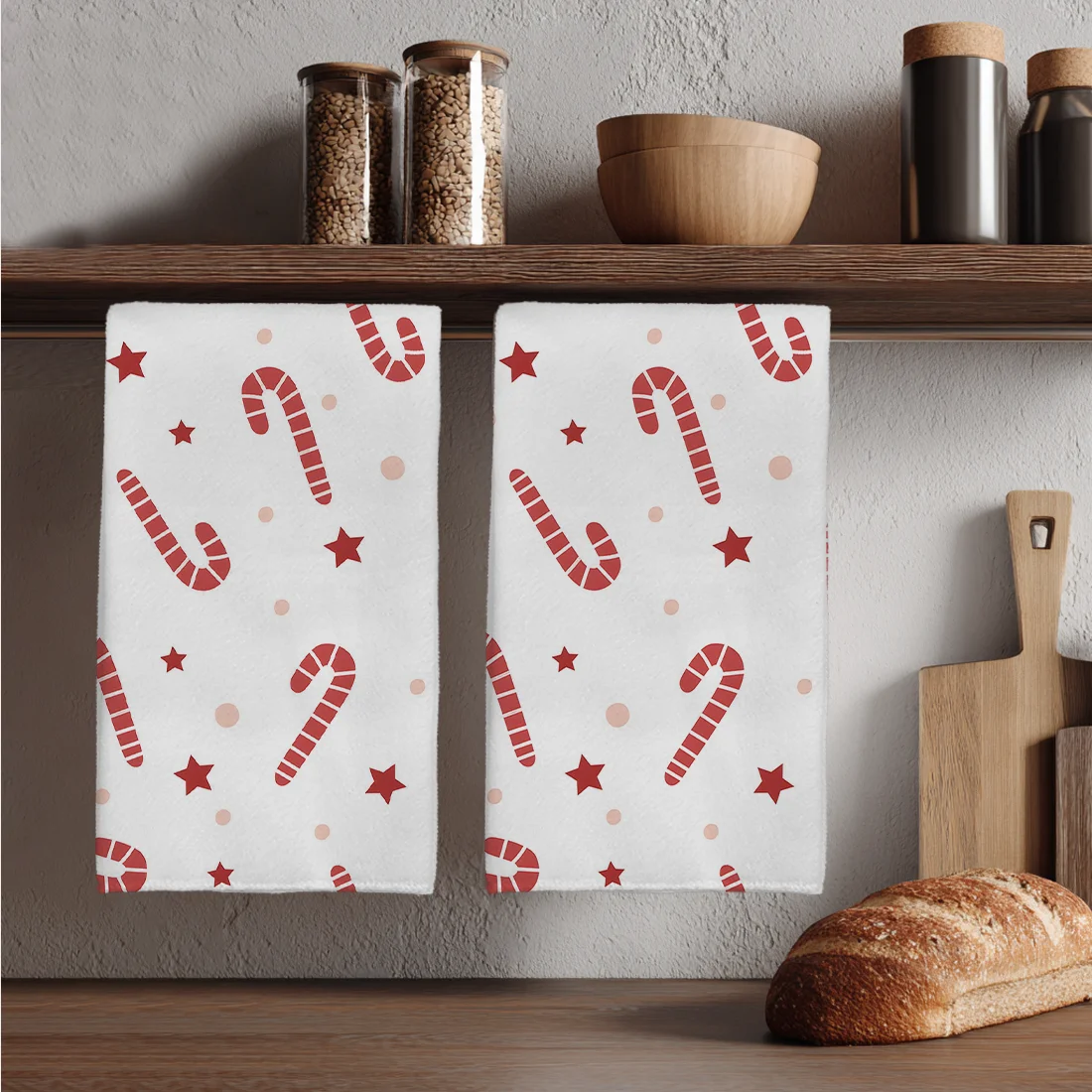 2PCS Christmas Crutch Wave Point Kitchen Towel Dish Cloths Holiday for Kitchen Towel Decoration 40x60cm