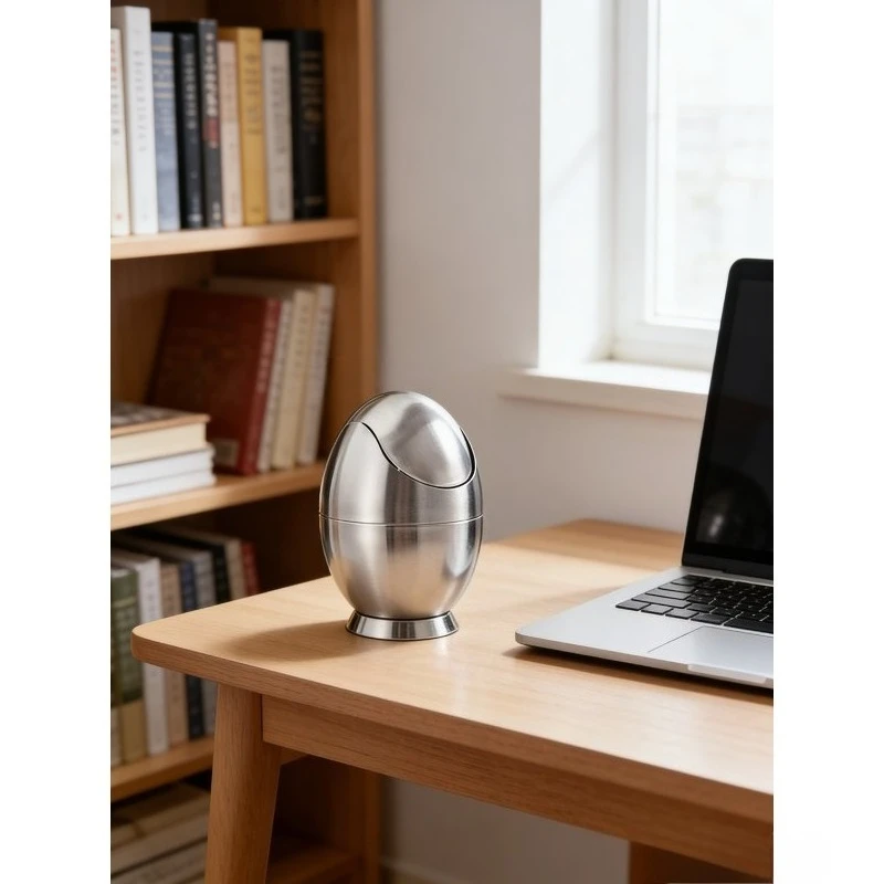 

1 шт., мини-настольный мусорный бак из нержавеющей стали 304 с крышкой, настольный мусорный бак в форме яйца, креативный контейнер для мусора для дома и офиса