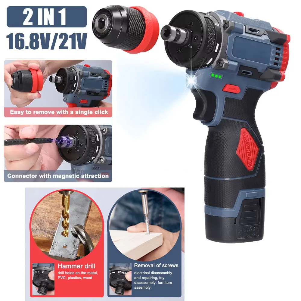 Perceuse sans balais au Lithium et tournevis électrique, outil électrique multifonction 2 en 1 pour l'installation d'appareils de meubles ménagers