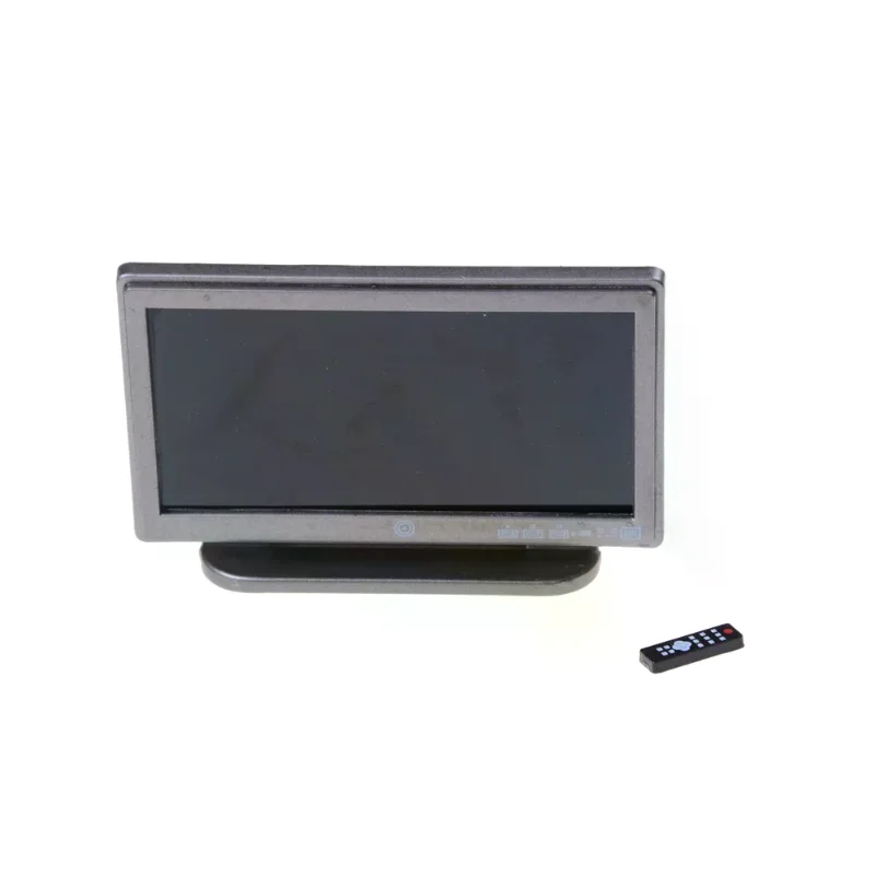 Newest 1pc Dollhouse Miniature Wide Screen Television Flat-Panel LCD TV Remote Gray Classic Pretend Play Toys for Child