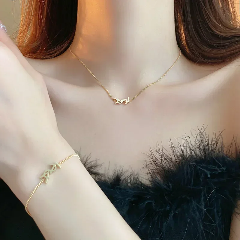 Simple Sense of Metal Letters Chain Collarbone Ear Stud Necklace Fashion Temperament Niche High-level Versatile Necklace Female