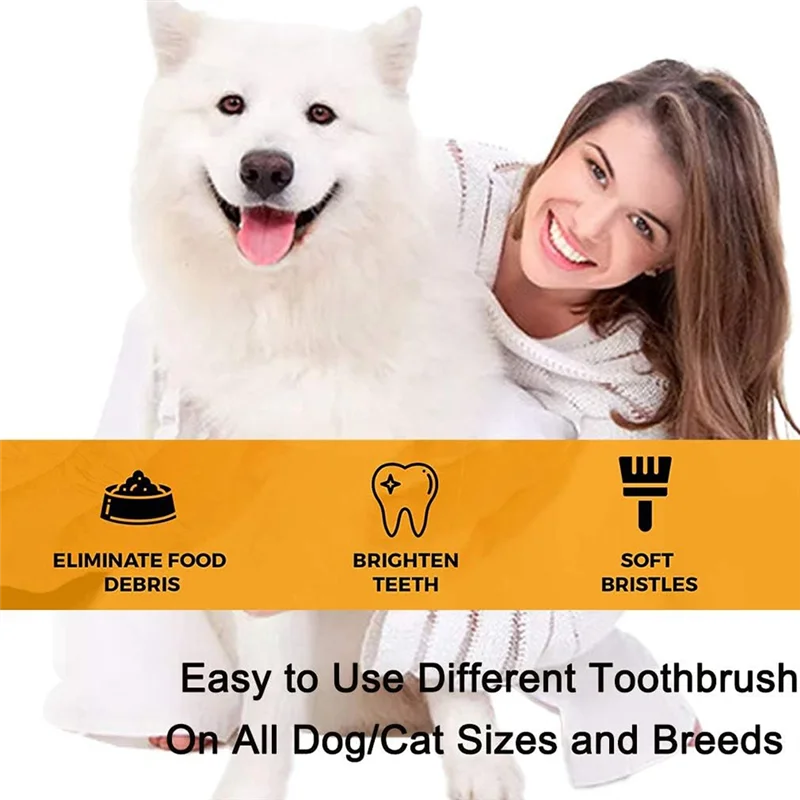 

A61I Pet Dog Toothbrush, 4 Triple Head Tooth Brush 3 Pack Finger Rubber Toothbrushes, Multi-Angle Cleaning Brushes