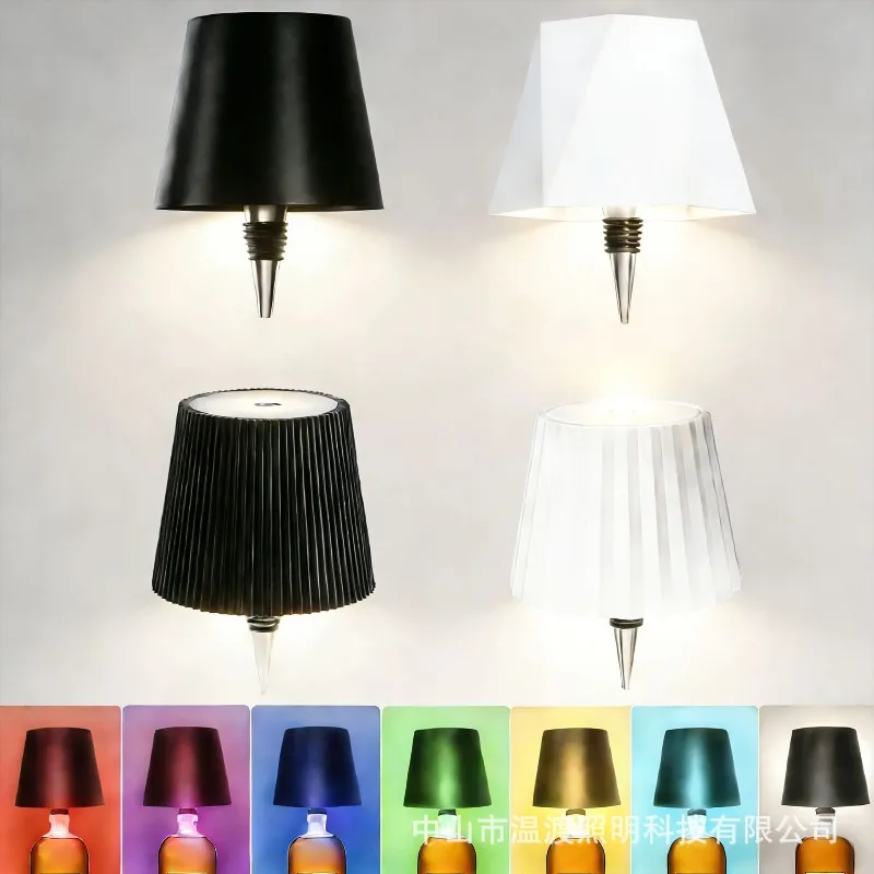 Creative Wine Bottle Insert Rechargeable RGB Dimmable LED Table Lamp Night Light Atmosphere Bar Home Decor Novelty New Energy