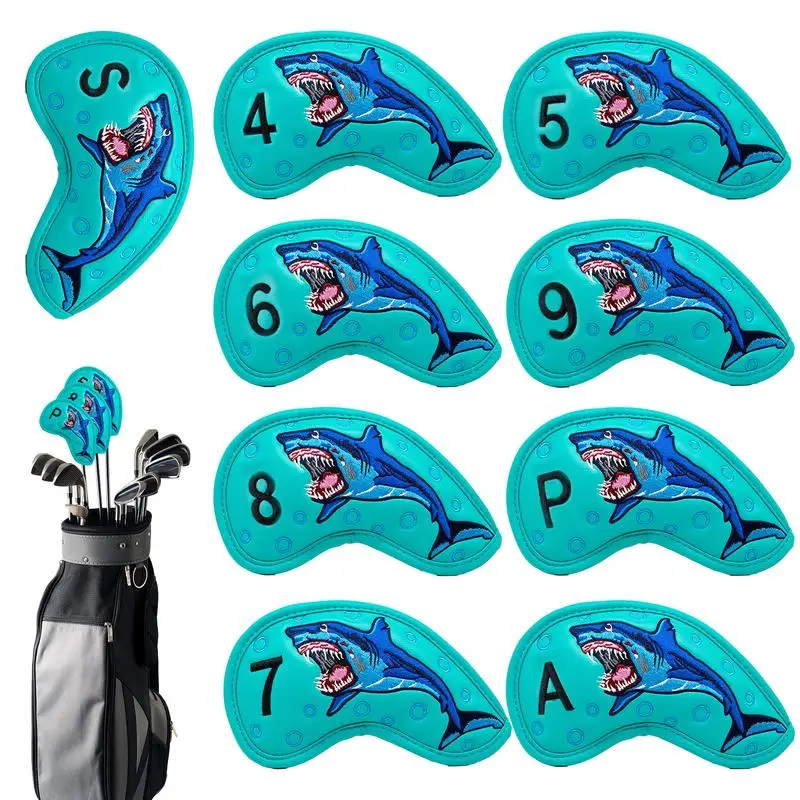 Golf Iron Covers Set Of 9 Embroidered Shark Golf Club Head Cover Golf Club Covers Set Wear-Resistant Protective Headcover Golf