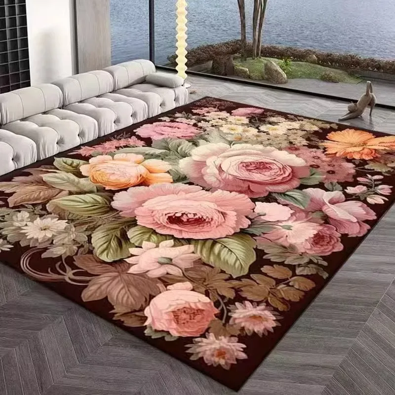 

French Style Living Room Carpet Home Decoration Cloakroom Plush Rug Light Luxury Advanced Flowers Large Area Mat Ковер Tapis 러그