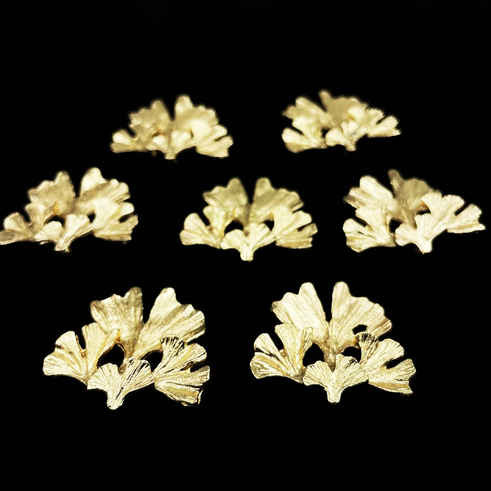 10 Pcs Alloy Gold Leaf Pendant Decorative Button Flatback Ornaments Jewelry Earrings Choker Hair Clothing DIY Crafts Accessories