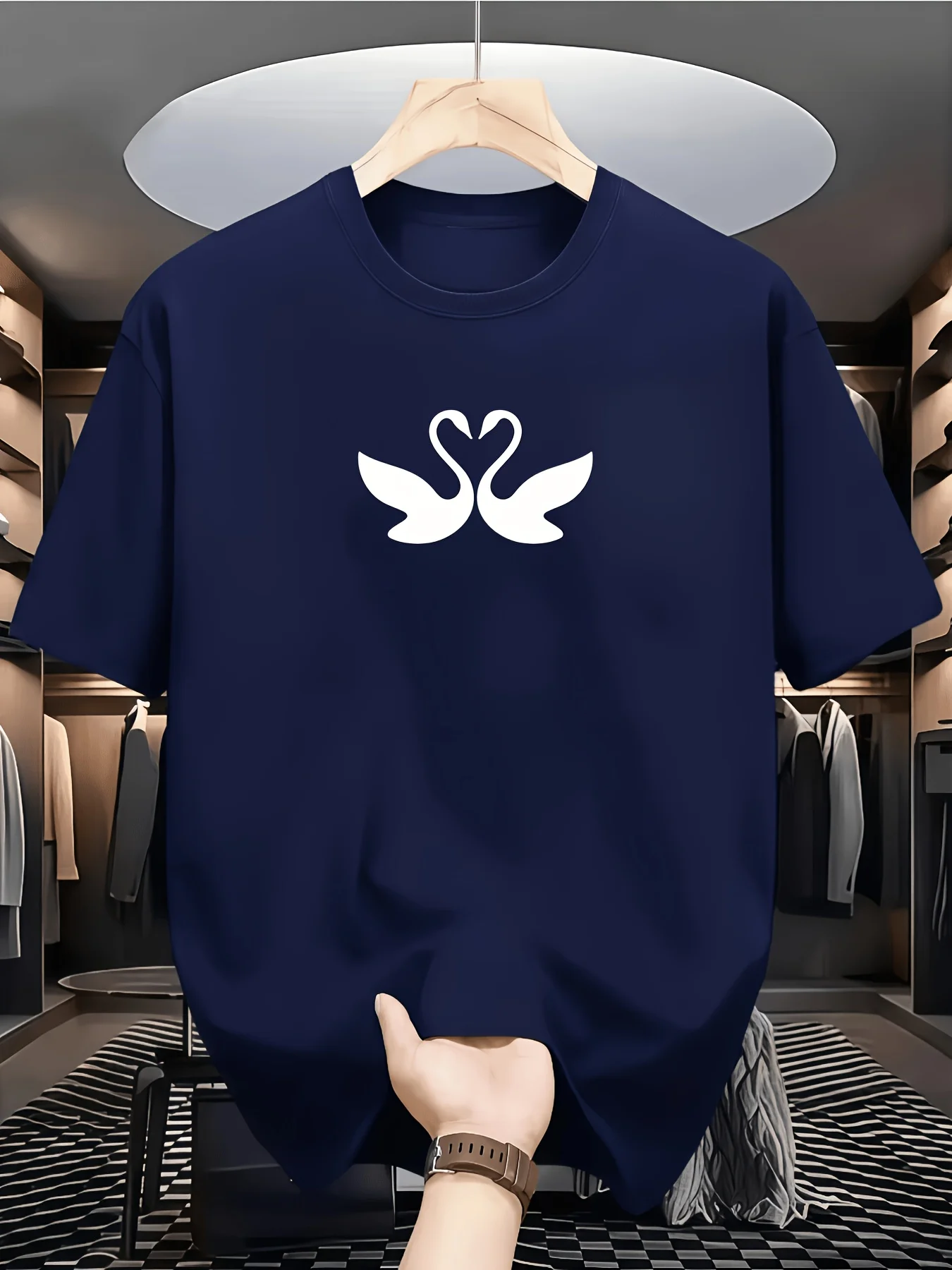 Romantic Swan Heart Print Men'S Short-Sleeve T-Shirt, a Gentle And Casual Top, Perfect Gift Choice for Boyfriends And Brothers