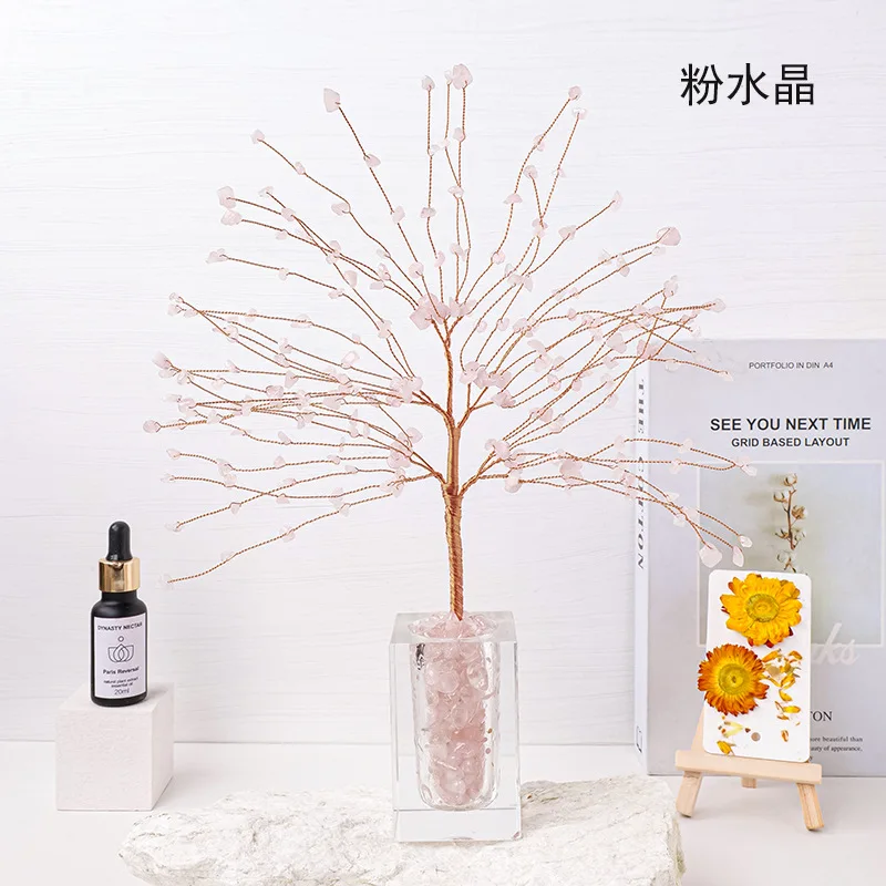 Natural Crystal Crushed Stone Money Tree Handmade Crystal Stone Wealth Desk Decoration Gift Luxury Home Entrance Ornaments
