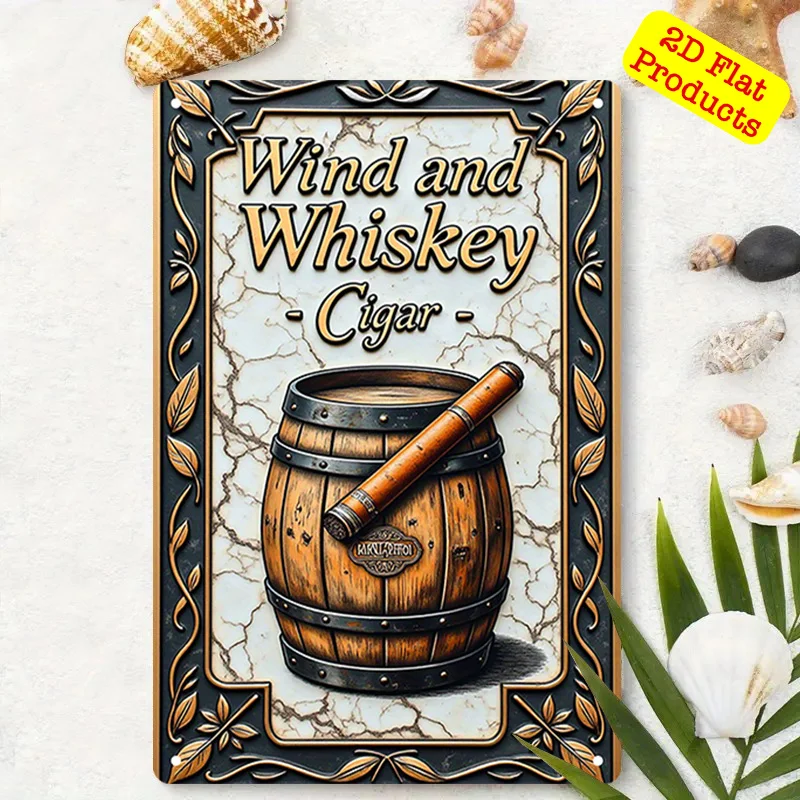 Vintage Whiskey Barrel Metal Poster - Retro Pub Wall Art for Home Bar Garage, Heavy Aluminum Weatherproof