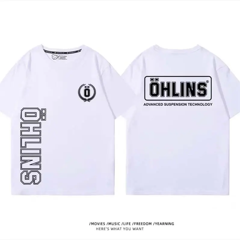 Fashion Trend Cotton OHLINS Motorcycle Shock Absorber Modified T-shirt Clothes Casual Trendy Brand  Women Car Club Short Sleeves